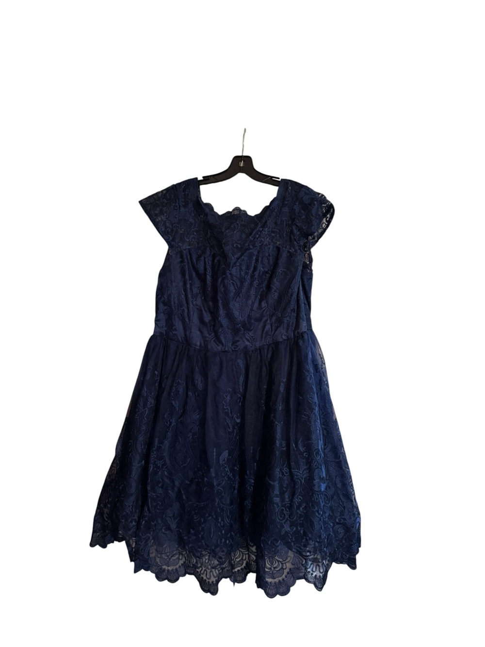 Chi Chi London Navy Blue Lace Cap Sleeve Tulle Dress Fits 16/18